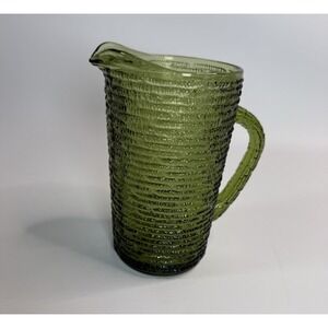 Anchor Hocking Avocado 3" Wide Vintage Soreno Green Glass Juice Pitcher 7" Tall